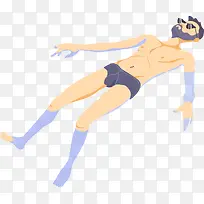 手绘男子仰泳立体插画