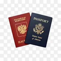 红色俄罗斯国际护照和蓝色美国护