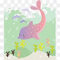 可爱卡通粉色海豚海浪水柱免扣