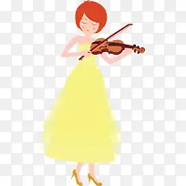 穿黄色裙子演奏小提琴