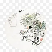 中国画折扇图案素材图片