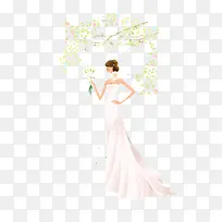 简约插画手绘新娘婚纱裙摆