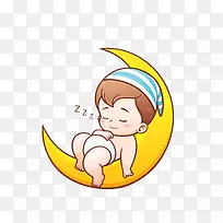 卡通躺月亮上呼呼大睡的小男孩素