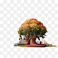 彩色花朵大树装饰图案
