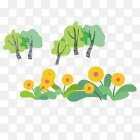 小树林和黄色的花朵