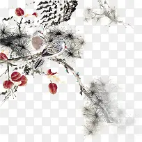 中国画树枝上鸟中秋