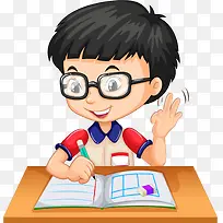 开学季作题的小男孩