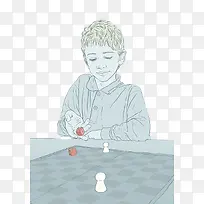 手绘蓝色下棋掷色子