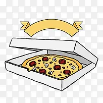 手绘美味盒装披萨矢量图
