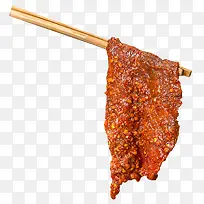 实物筷子夹着一片麻辣牛肉