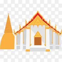 手绘卡通桔色泰国建筑