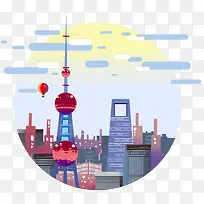 手绘装饰上海插画元素
