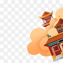卡通橘色祥云房屋节日元素