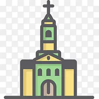 绿色卡通天主教婚礼教堂