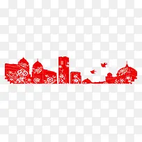 红色剪纸城市