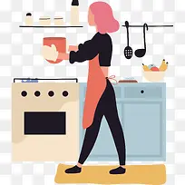 一个手绘做饭的女士
