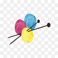 彩色的毛线团和毛线针