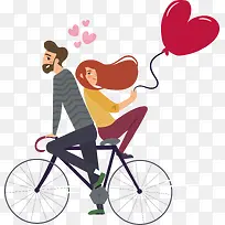 手绘人物插画骑自行车的情侣插图