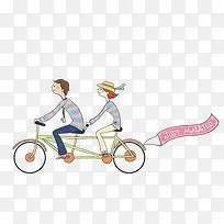 穿着情侣装骑单车的情侣