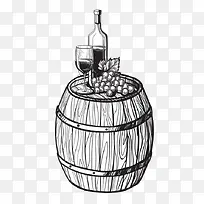 红酒酒杯橡木桶素描矢量图案