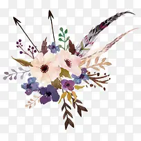 羽毛和花朵水墨图