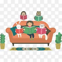 坐在沙发上看书的孩子下载