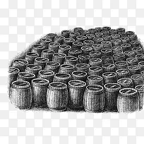 酿造红酒的橡木桶素描图案