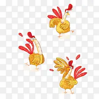 金色的公鸡长着红尾巴