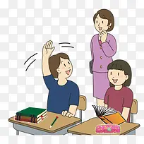 卡通教师和学生