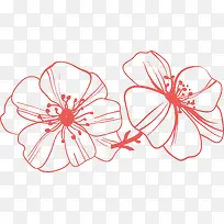 矢量线描桃花花枝花瓣素材