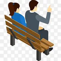 夫妻坐长木椅聊天插画