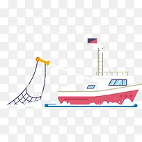 粉色矢量冲刺的渔船