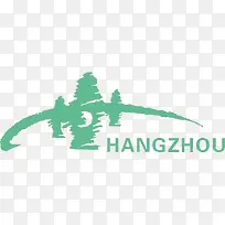 绿色创意手绘装饰杭州地标免抠图