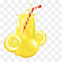 手绘黄色柠檬饮料