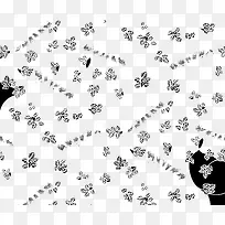 矢量黑白花卉纹样图案