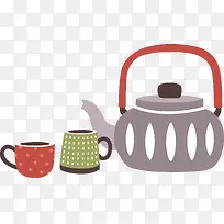矢量手绘茶壶与茶杯