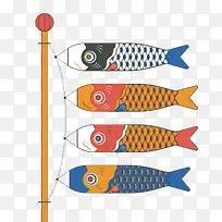 彩色日本鲤鱼旗矢量