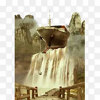 瀑布上的船