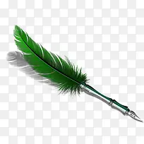 绿色唯美装饰羽毛笔设计图