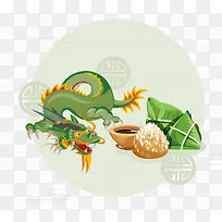 端午节龙舟与粽子主题装饰插画