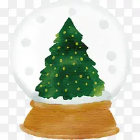 水彩圣诞树水晶球