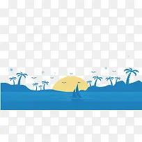 手绘海边夕阳