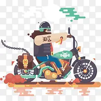 矢量图骑摩托车的卡通人物