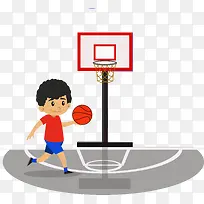 手绘卡通小男孩打篮球