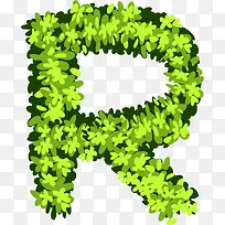 手绘绿色植物花卉创意英文字母R