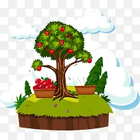 矢量手绘苹果树下的苹果