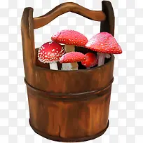 卡通木桶红蘑菇