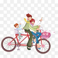 骑自行车游玩的一家人