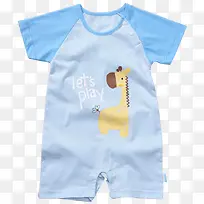 蓝色卡通长颈鹿图案短袖连体婴儿