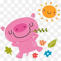 卡通粉色小猪晒太阳